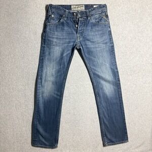Replay Tillbor Jeans Mens 31x32 Blue Regular Fit Straight Leg Denim Button Fly